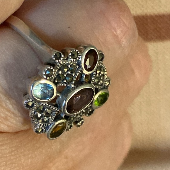 Marked Silver Amethyst Topaz Peridot Citrine Garnet Ring - Picture 3 of 12